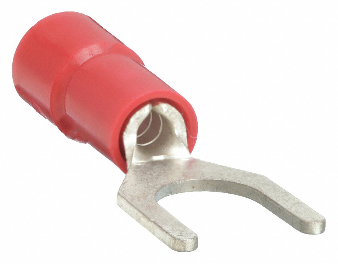 FORK TERMINAL, PARTIAL COVERAGE, RED, VINYL, #10 STUD SIZE, 0.00 - ½ INCHES, 100 PK