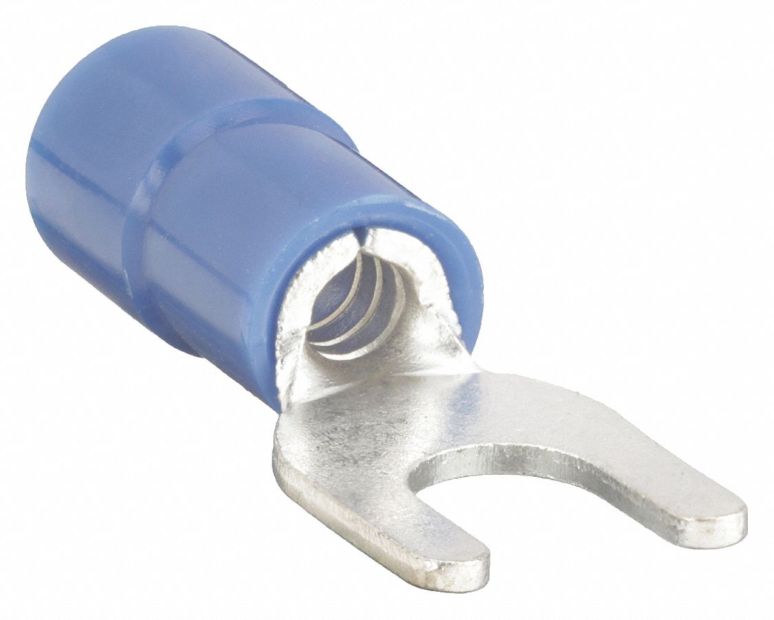 FORK TERMINAL, PARTIAL COVERAGE, BLUE, VINYL, #8 STUD SIZE, 0.00 - ½ INCHES, 100 PK