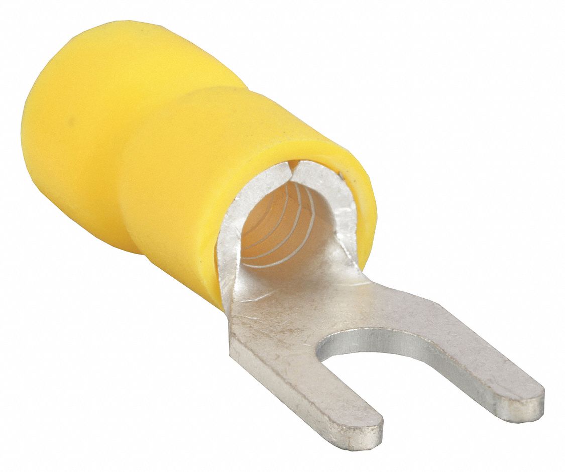 FORK TERMINAL, PARTIAL COVERAGE, YELLOW, VINYL, #8 STUD SIZE, 0.00 - ½ INCHES, 50 PK