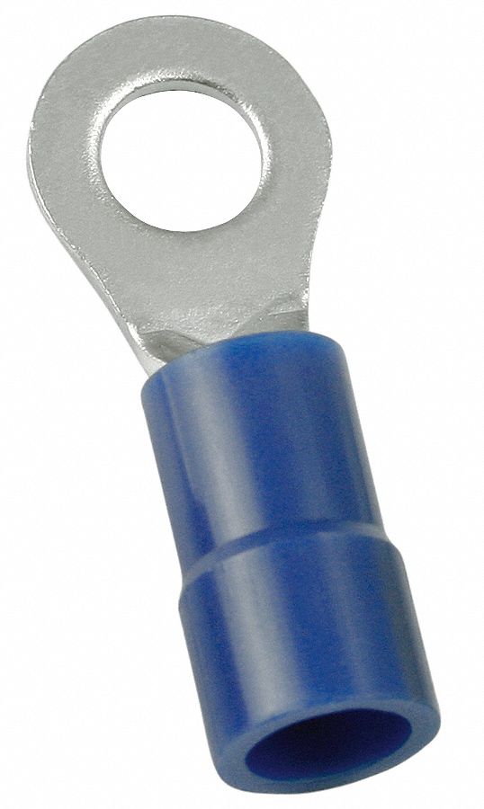 POWER FIRST Ring Terminal, Blue Vinyl, Butted Seam, 16 to 14 AWG, 100