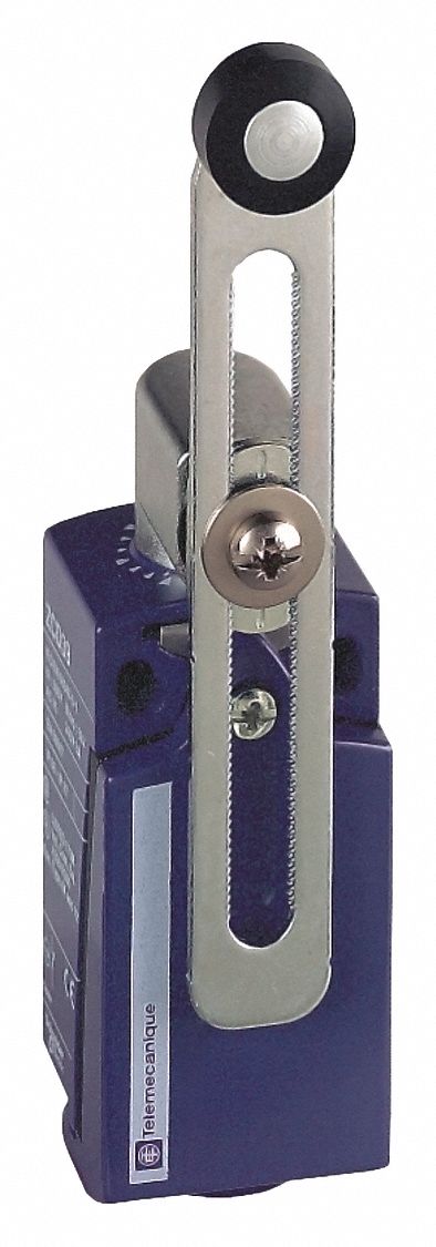 Limit Switch: 90°, Roller Lever, XCKD, 0.22 in Roller Wd, 2 Mounting Holes