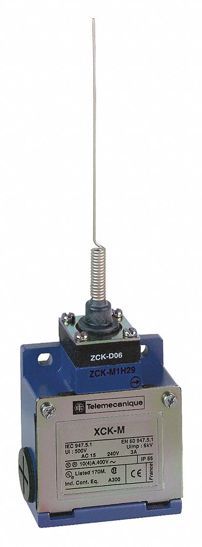 Limit Switch: Cat Whisker, 2 Mounting Holes, Zamak, 5.61 in Actuator Lg
