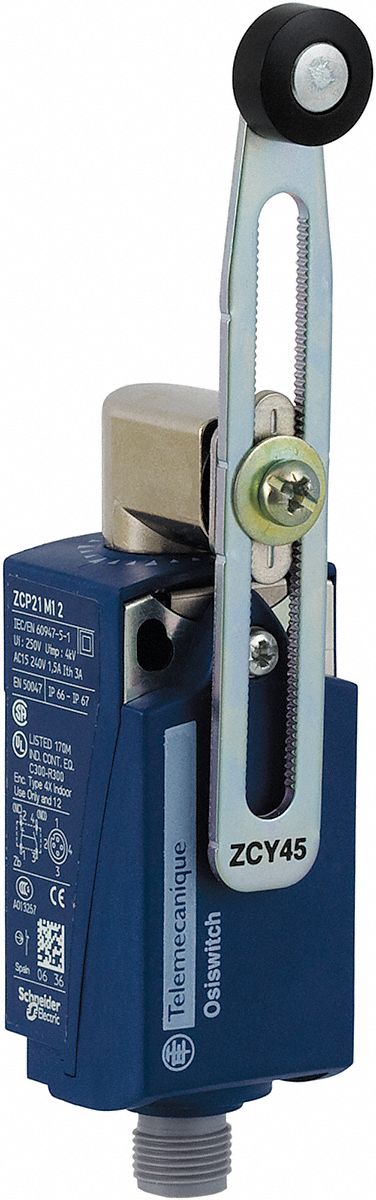 Limit Switch: Roller Lever, XCKP, 0.22 in Roller Wd, 0.9 in-lb Op Torque - Max