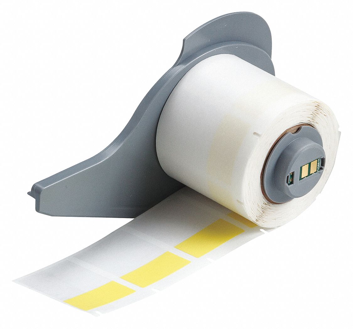 Wraparound Label: 1 1/2 in x 1 in, Vinyl, Yellow (Matte), For 10 AWG to 4 AWG Wire Gauge