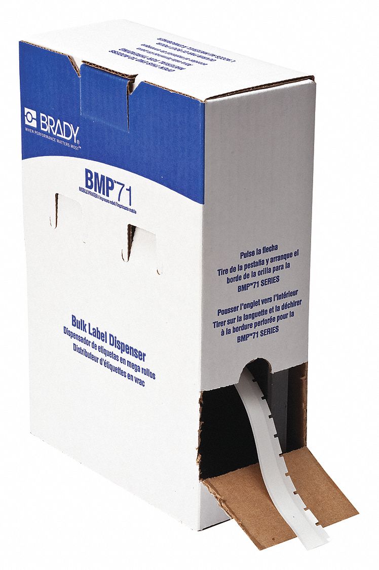 Continuous Label Stock: 15/32 in, 15/32 in x 50 ft, Polyester, White