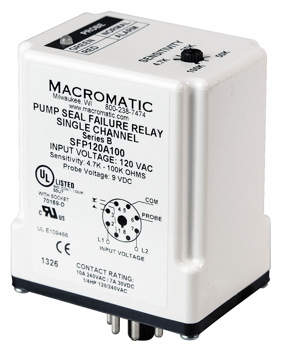 MACROMATIC PUMP SEAL FAILURE RELAY,SPDT,8PIN,1 Pump Seal Failure
