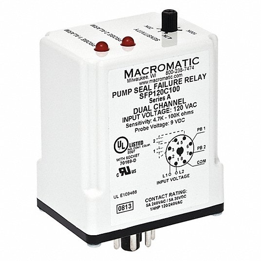 Pump Seal Failure Relay,  Rated Voltage 120V AC,  For Use With 70169-D