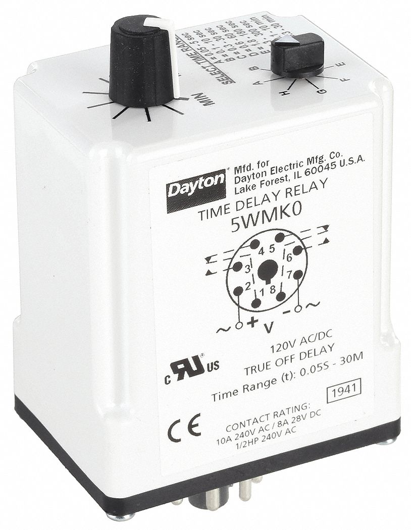 Single Function Time Delay Relay: Socket Mounted, 120V AC/DC, 8 A, 8 Pins/Terminals