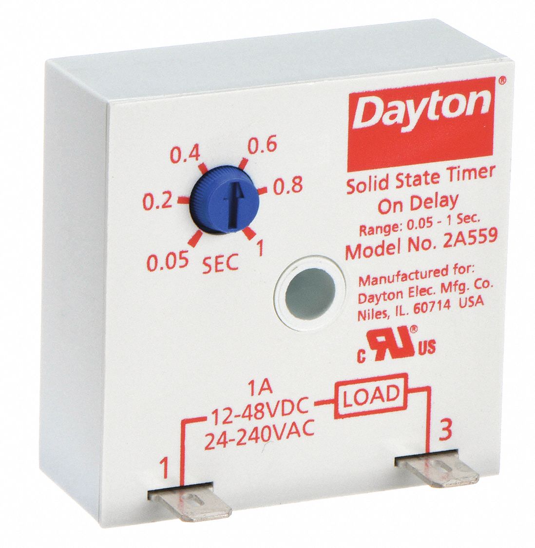 SINGLE FUNCTION ENCAPSULATED TIMING RELAY, SURFACE RELAY MOUNTING, 24V AC, 0.05 SEC TO 1 SEC