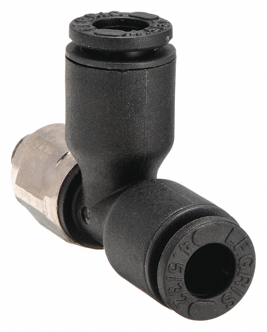 Push-Fit Tee Fitting: 5/32 in OD x 5/32 in OD x 1/4 in Pipe Size, Tube x Tube x MUNF, 10 PK