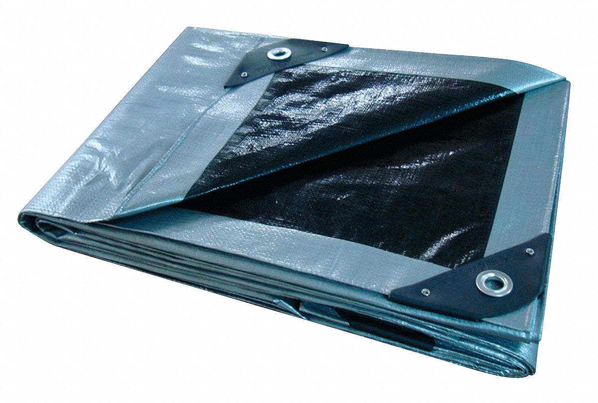 GRAINGER APPROVED 10.5 mil Polyethylene Waterproof Tarp, Silver/Black, 11 ft 4 in x 24 ft 4 in