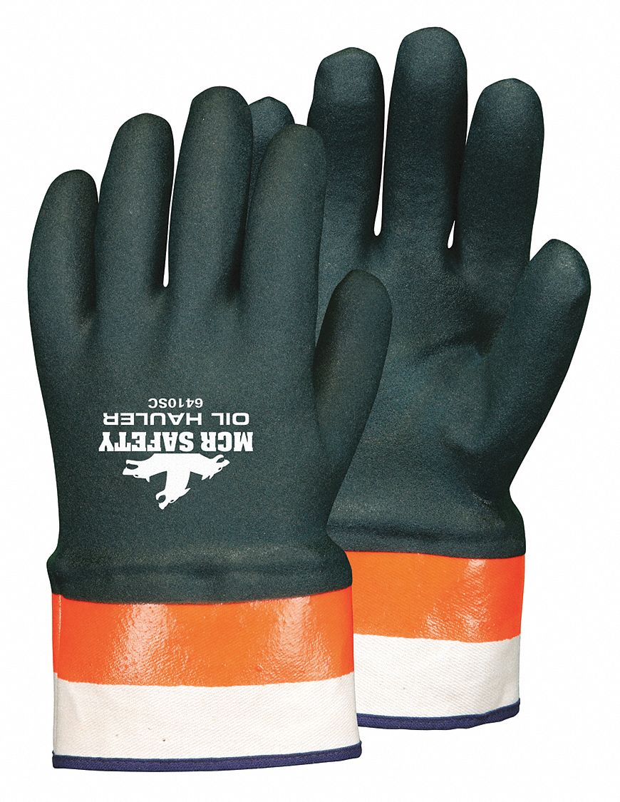 1-Pair Green/Orange MCR Safety 6410SC Double-Dipped PVC Jersey Lined Sandpaper Finish Mens Gloves with Plasticized Safety Cuff Large 