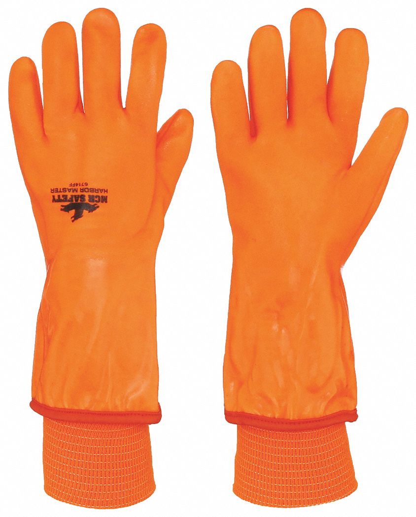 COATED GLOVES, PVC COATING, KNIT CUFF, L, ORANGE/ORANGE, FOAM LINING