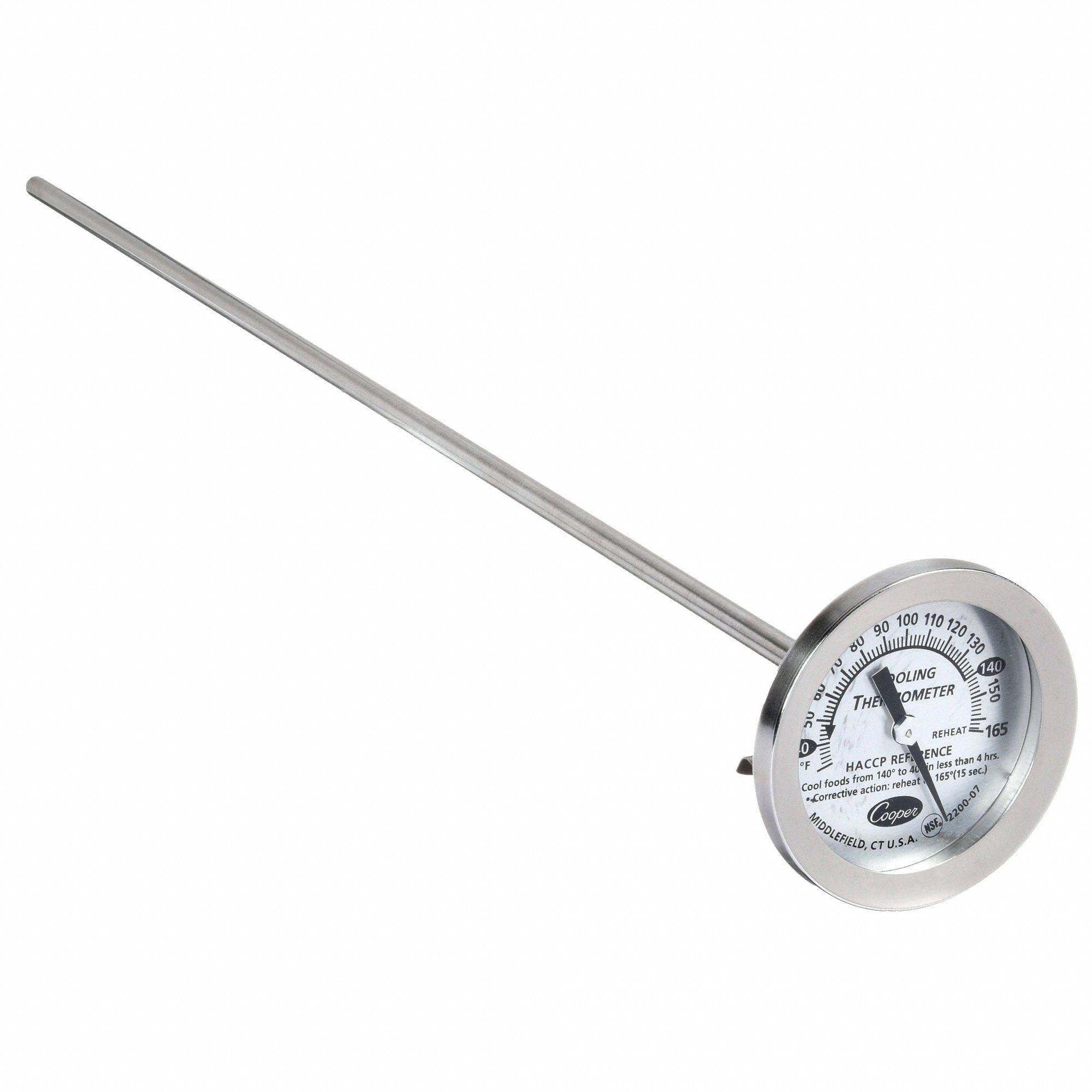 COOPER ATKINS Mechanical Food Service Thermometer Stem Thermometer, 30° to 165°F, ±2°F 5WX67