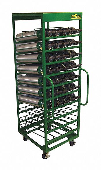 COMPACT FOUR-WHEEL HORIZONTAL RACK-STYLE MEDICAL CYLINDER CART, 2,400 LB LOAD CAPACITY