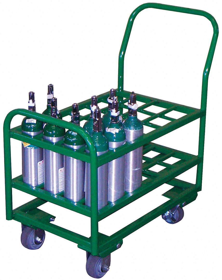 MEDICAL CYLINDER CART, GREEN, 27¼ IN D X 17½ IN W X 38 IN H, 2,400 LB LOAD CAPACITY, U-HANDLE