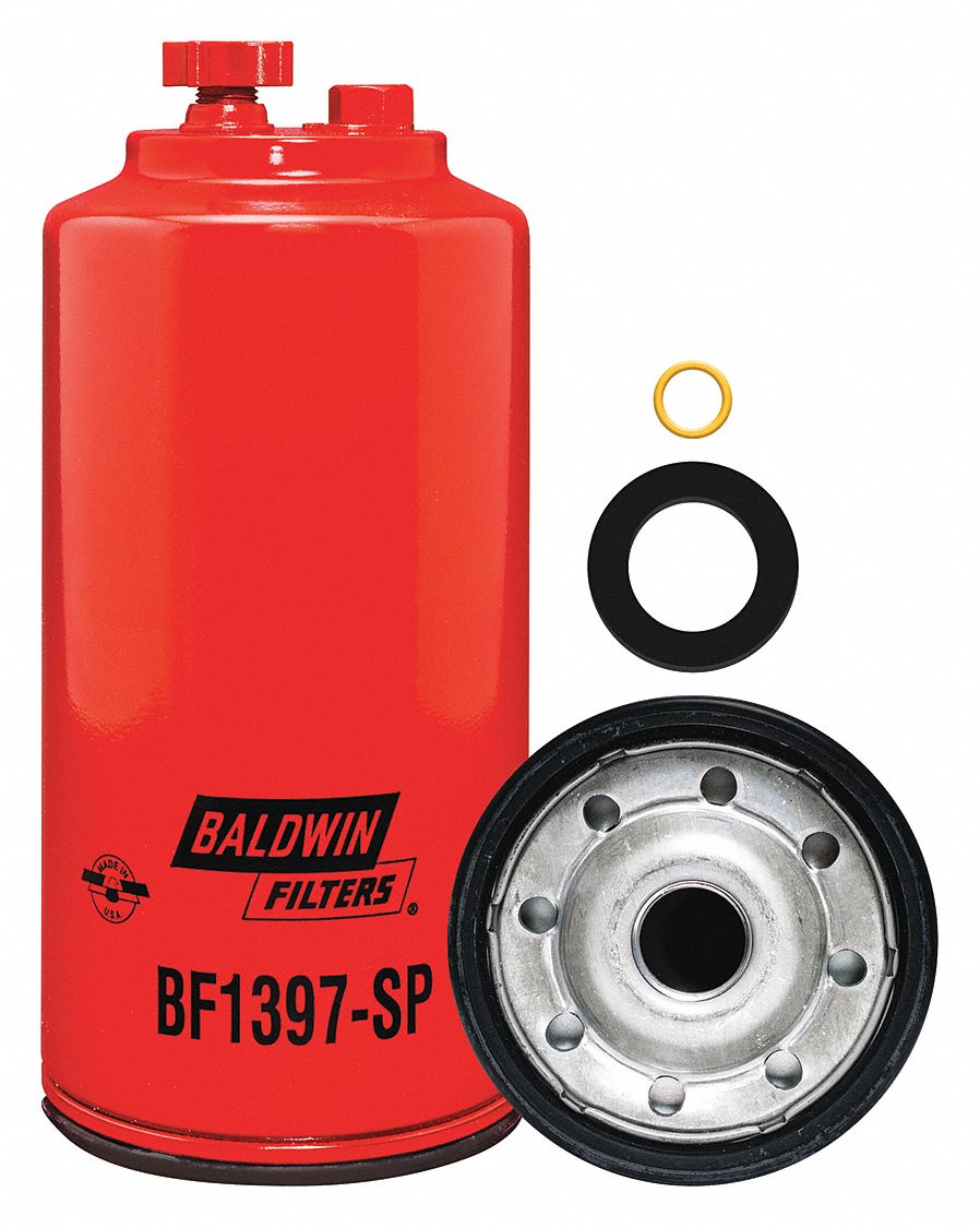Fuel Filter: Spin-On, 4 1/4 in Outside Dia, 1"-14 Thread Size, Cellulose