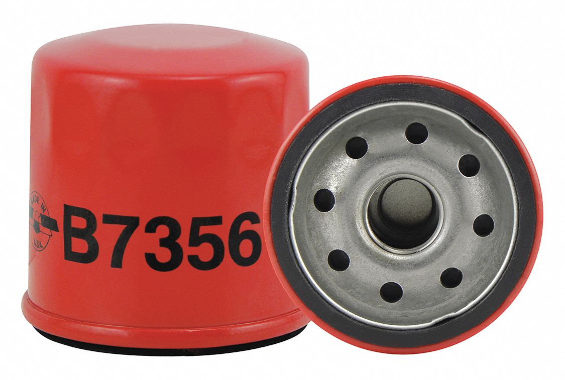 Oil Filter: B7356, 3/4"-16 Thread Size, 2 5/8 in Overall Ht, 2 9/16 in Outside Dia