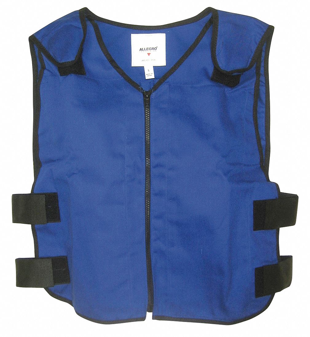 COOLING VEST, BLUE, SIZE XL, COTTON, COLD PACK INSERTS, UP TO 3 HR, ZIPPER, 2 LB