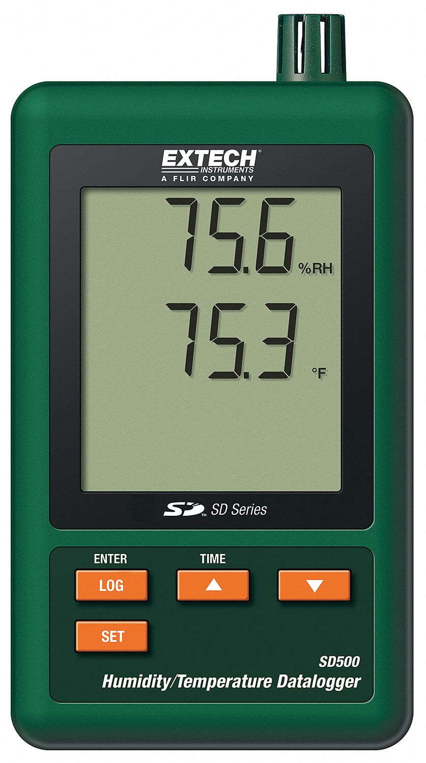 Extech Data Logger 1 5 F 4 Rh Accuracy 32 To 122 F 10 To 95 Relative Humidity Range 5wyv9 Sd500 Grainger