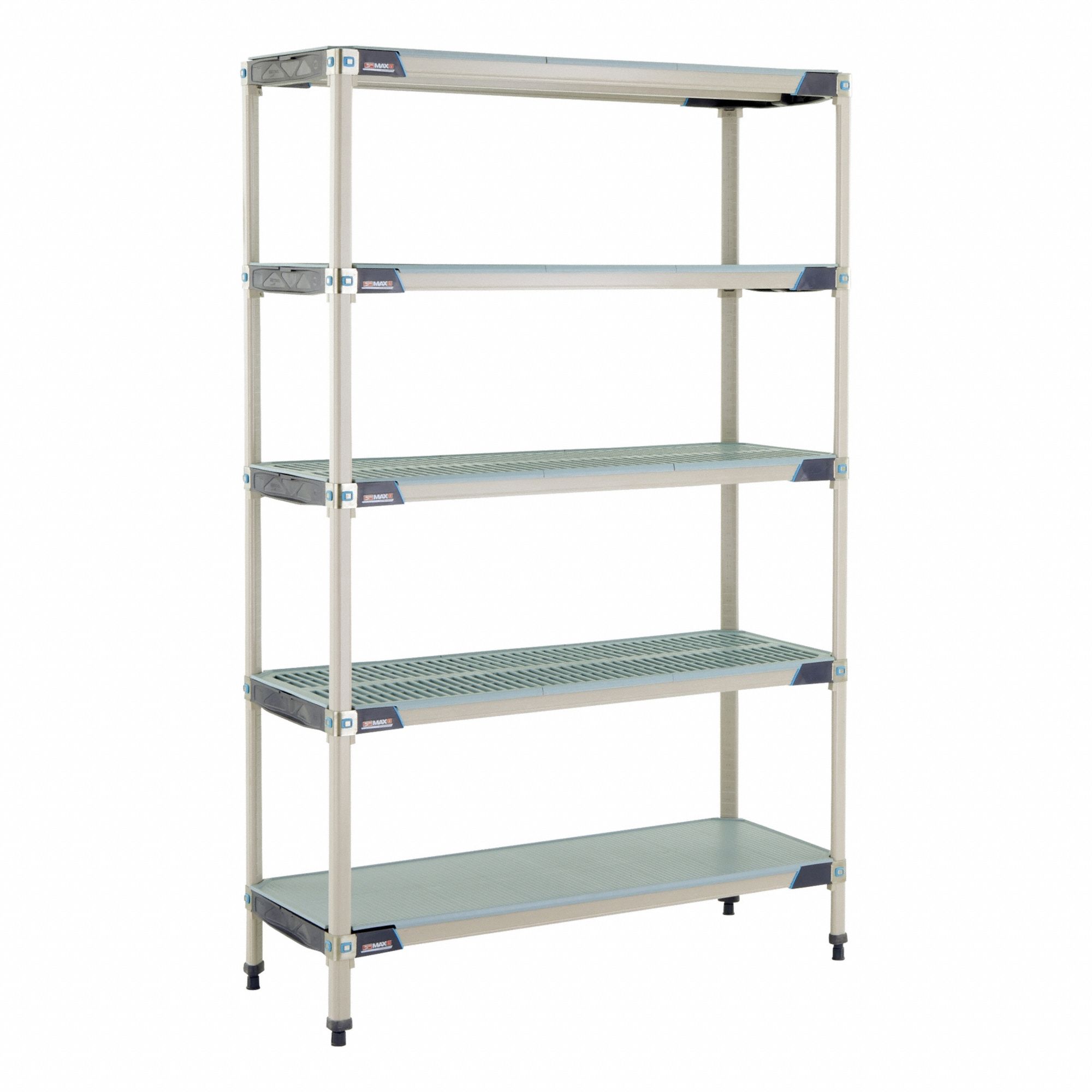 Industrial Shelving Starter: 18 in x 48 in, 74 in Overall Ht, 5 Shelves, Antimicrobial