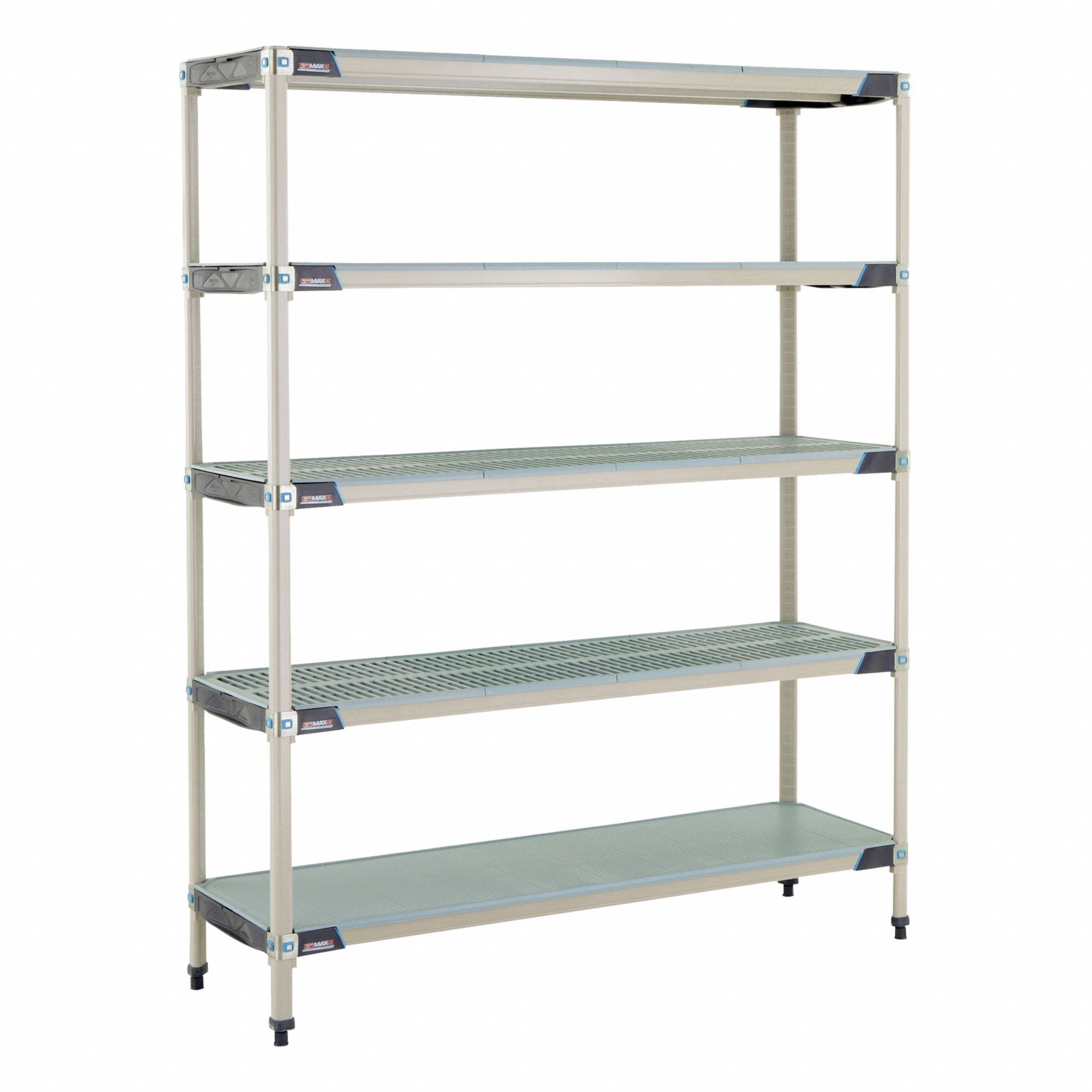 Industrial Shelving Starter: 18 in x 60 in, 74 in Overall Ht, 5 Shelves, Antimicrobial