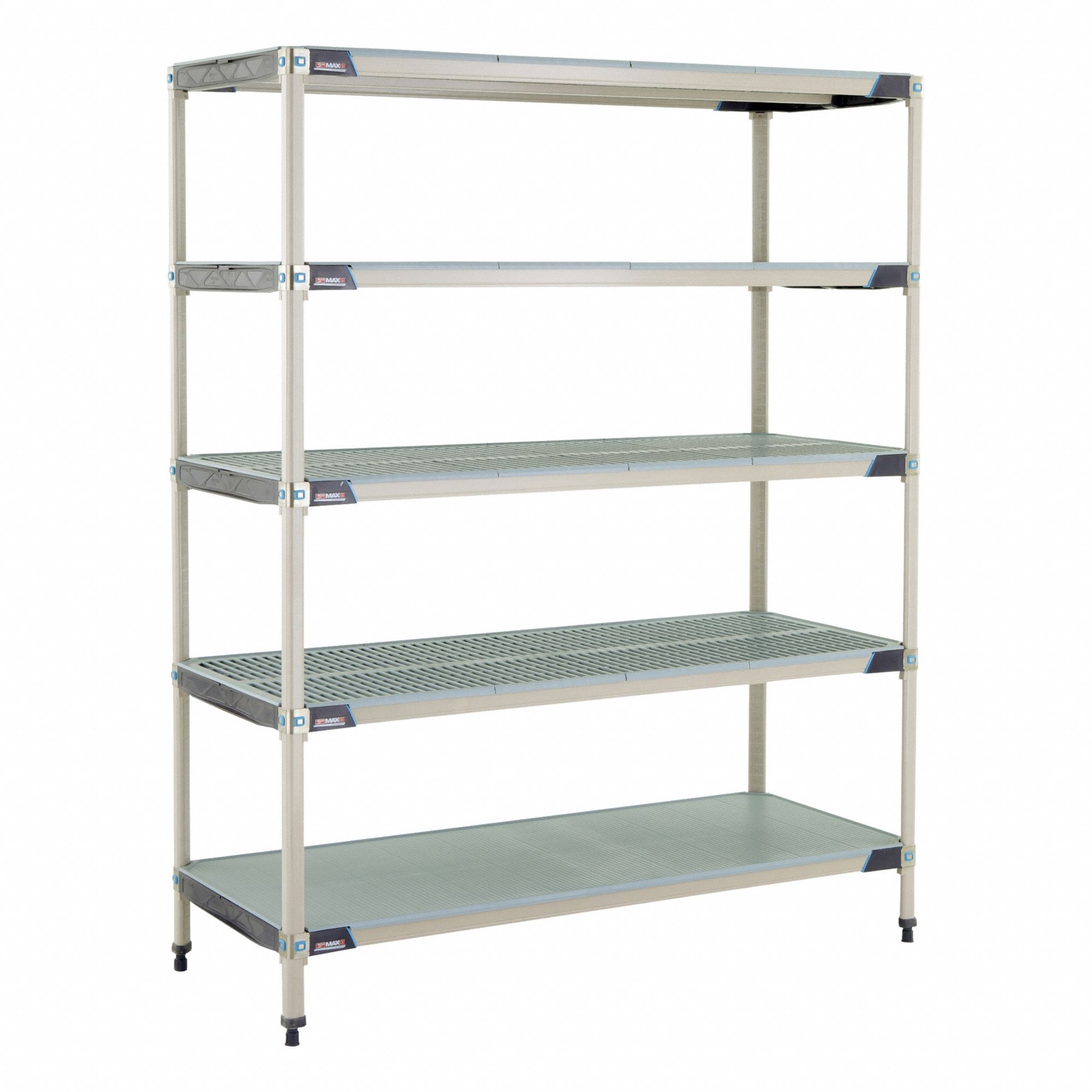Industrial Shelving Starter: 24 in x 60 in, 74 in Overall Ht, 5 Shelves, Antimicrobial