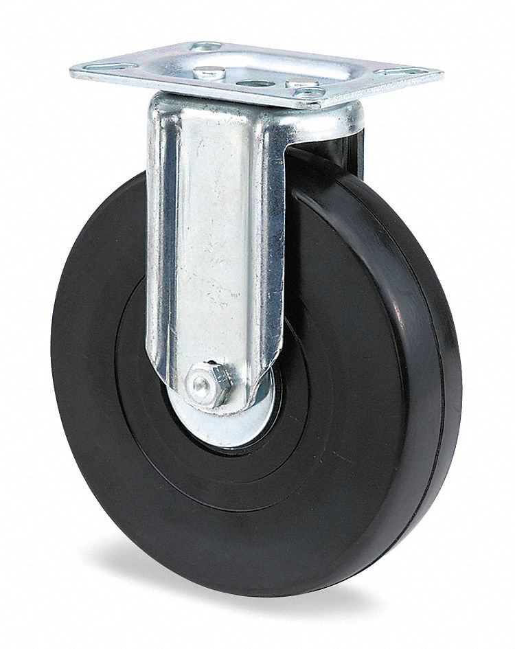 Rigid Plate Caster, Rubber, 5 in., 240 lb.