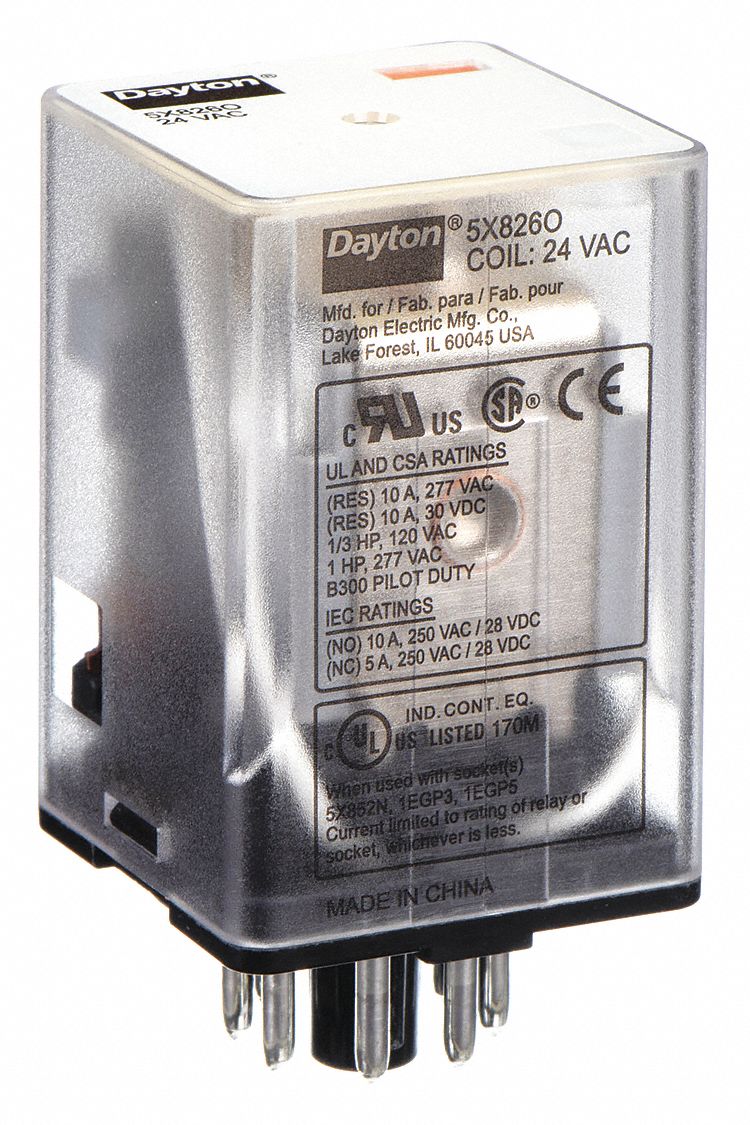 GENERAL PURPOSE RELAY, SOCKET MOUNTED, 10 A CURRENT RATING, 24V AC, 8 PINS/TERMINALS, DPDT