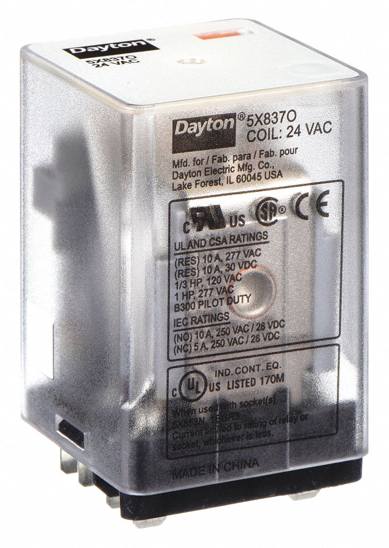 GENERAL PURPOSE RELAY, SOCKET MOUNTED, 10 A CURRENT RATING, 24V AC, 8 PINS/TERMINALS, DPDT