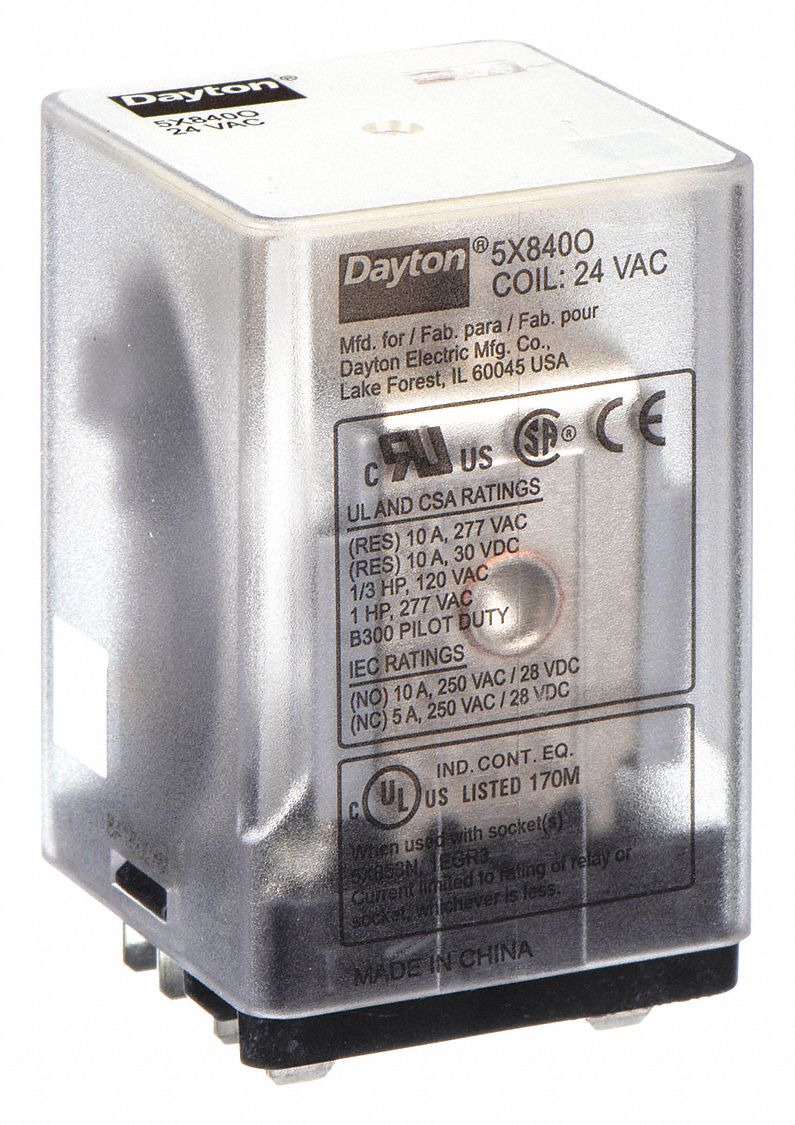 GENERAL PURPOSE RELAY, SOCKET MOUNTED, 10 A CURRENT RATING, 24V AC, 11 PINS/TERMINALS, 3PDT