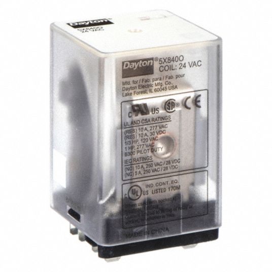 DAYTON General Purpose Relay: Socket Mounted, 10 A Current Rating, 24V AC,  11 Pins/Terminals, 3PDT