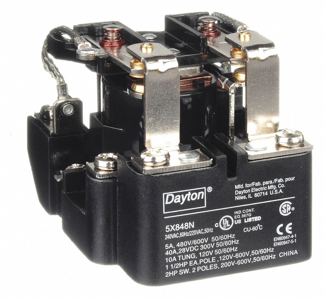 DAYTON Open Power Relay: Surface Mounted, 240V AC, 8 Pins/Terminals, DPDT