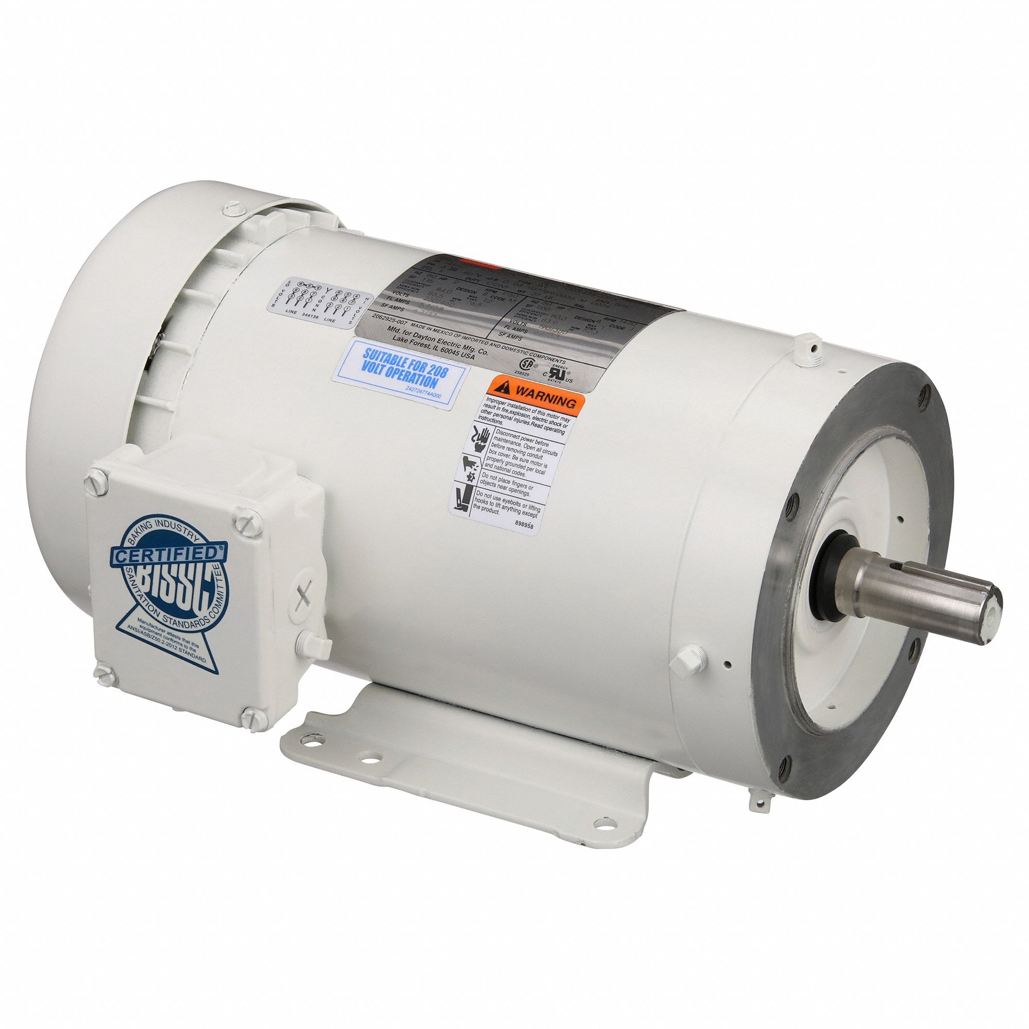 Washdown Motor: Three-Phase, 2 hp Horsepower, 1, 750 RPM RPM, 230/460V AC, 145TC Frame Size