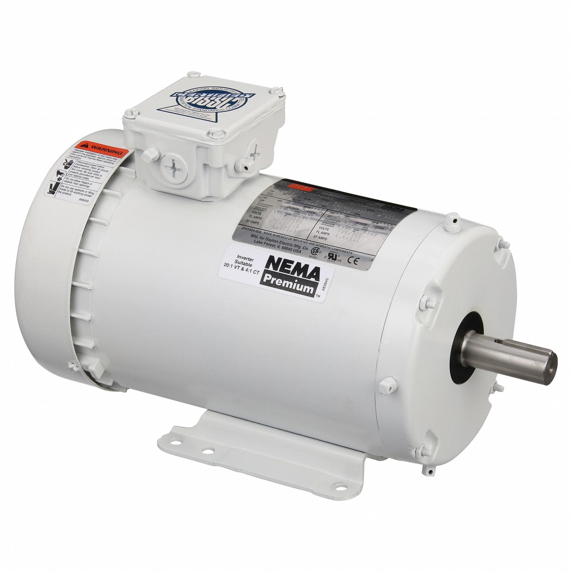 Washdown Motor: Three-Phase, 2 hp Horsepower, 1, 750 RPM RPM, 145T Frame Size, TEFC, 230V AC