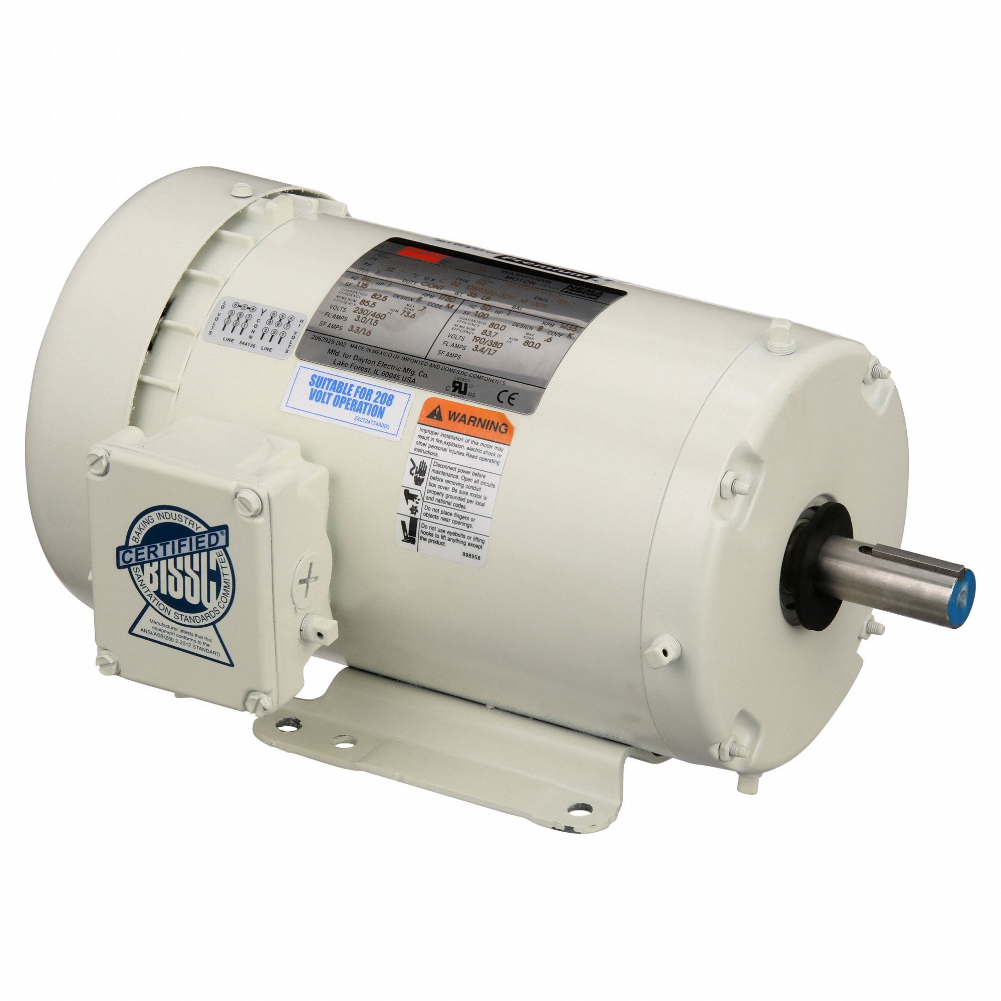 Washdown Motor: Three-Phase, 1 hp Horsepower, 1, 750 RPM RPM, 230/460V AC, 143T Frame Size