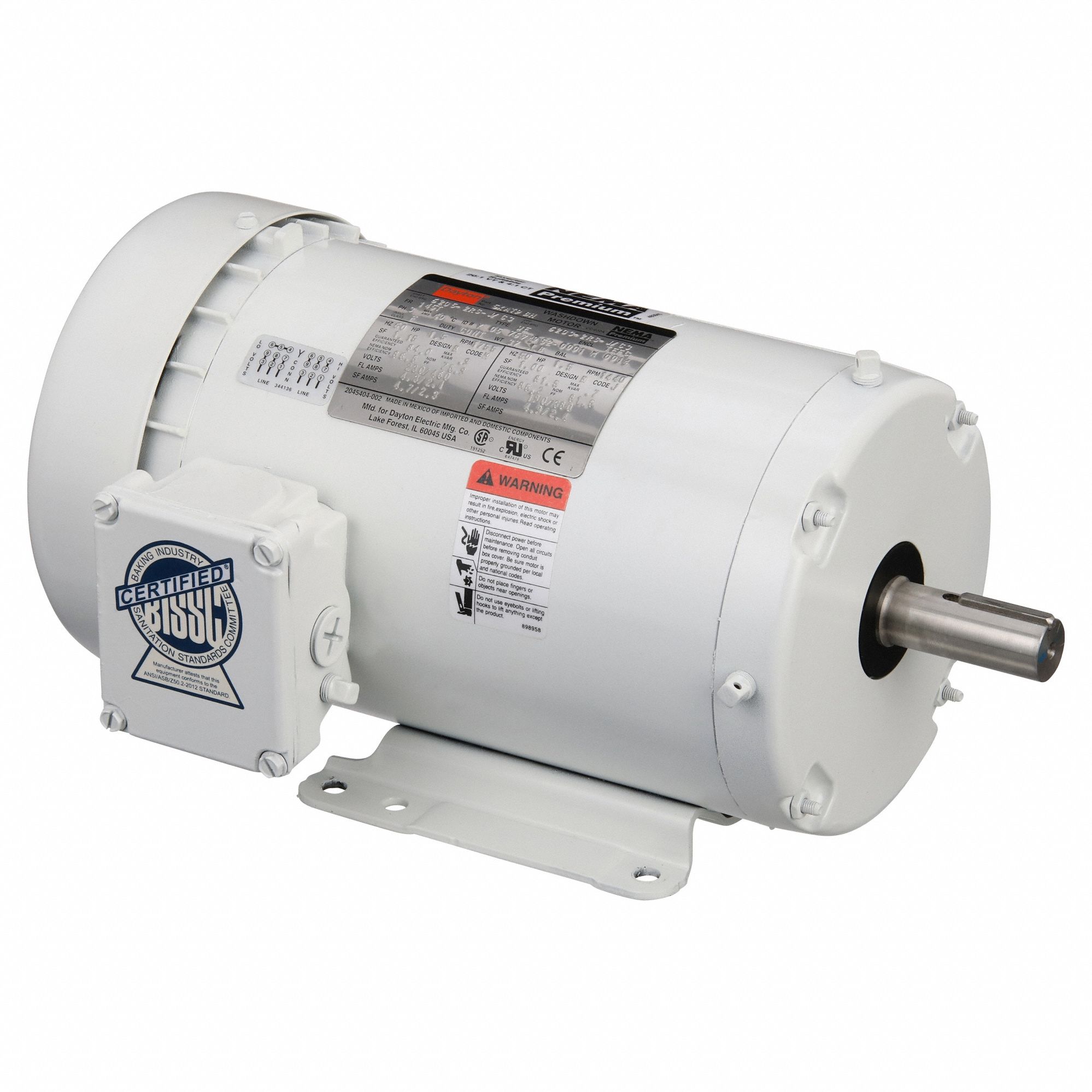 Washdown Motor: Three-Phase, 1 1/2 hp Horsepower, 1, 755 RPM RPM, 230/460V AC, 145T Frame Size