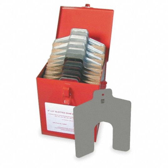 Stainless Steel Slotted Shim with Tab Assortment, 52 Pcs., Trade Size