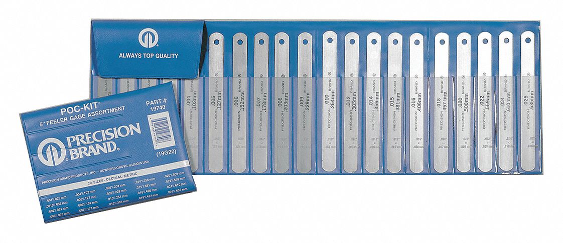 PRECISION BRAND Feeler Gauge Set, Number of Pieces: 20, 0.001 to 0.025 Thickness Range (In.)   Feeler Gauge Sets   5XE66|19740