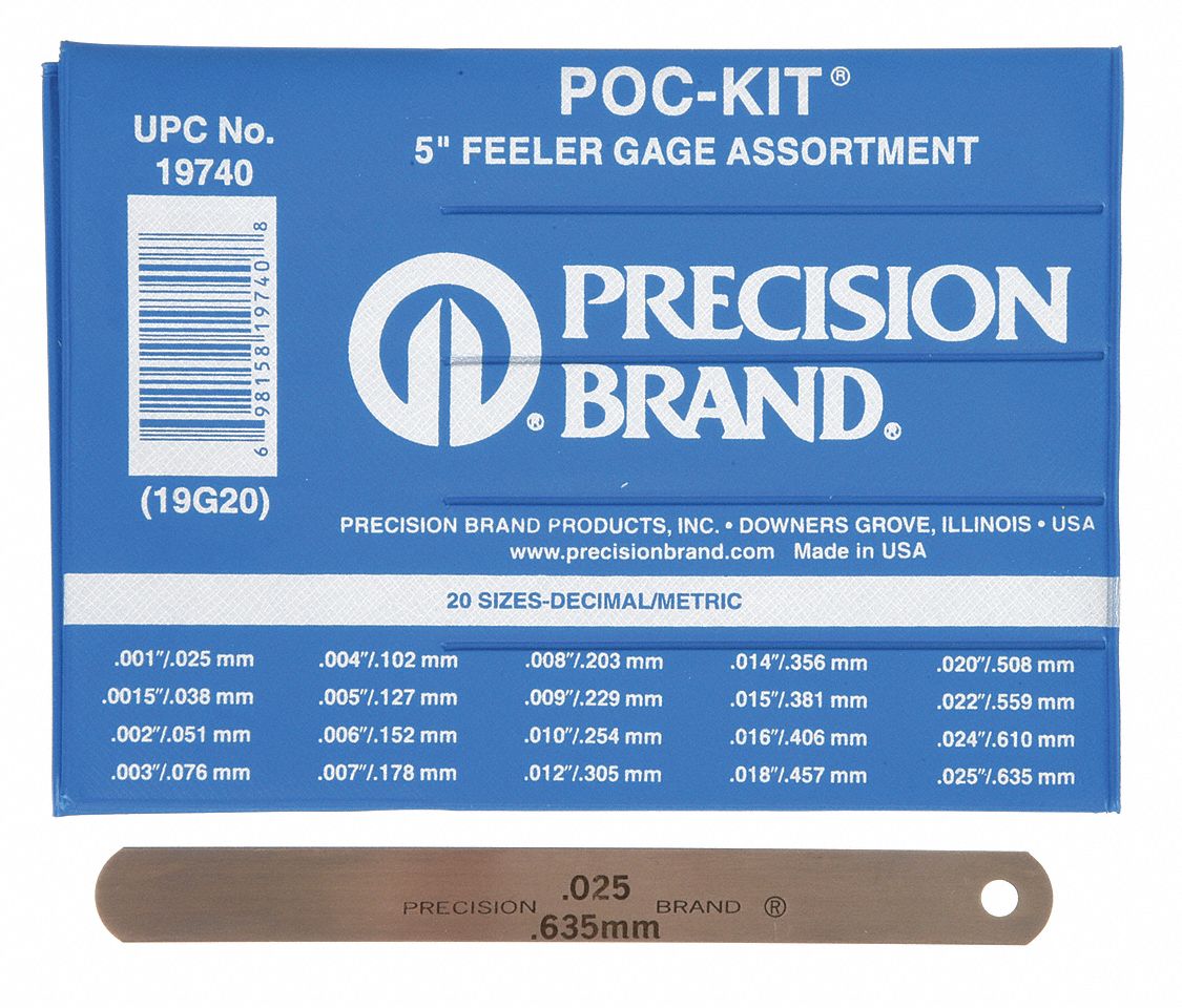 PRECISION BRAND, Inch/Metric, 20 Feeler Blades, Feeler Gauge Set