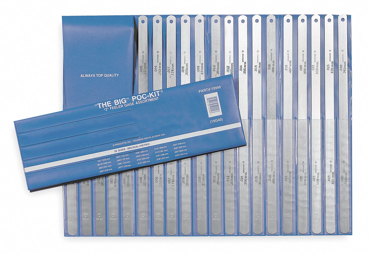 PRECISION BRAND, Inch/Metric, 20 Feeler Blades, Feeler Gauge Set 5XE7519990 Grainger