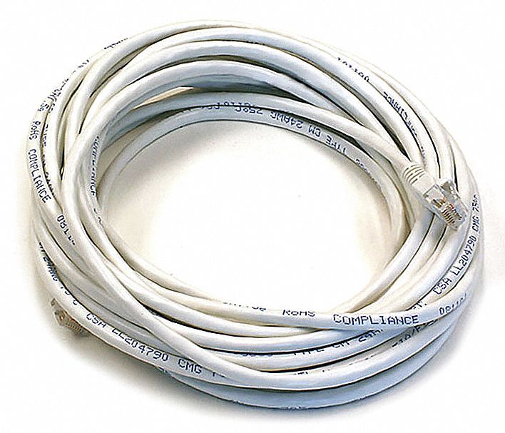 Voice and Data Patch Cord: Unshielded, Cat 6, 25 ft Overall Lg, PVC, Round, 24 AWG, White