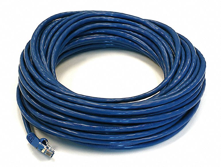 Voice and Data Patch Cord: Unshielded, Cat 6, 50 ft Overall Lg, PVC, Round, 24 AWG, Blue