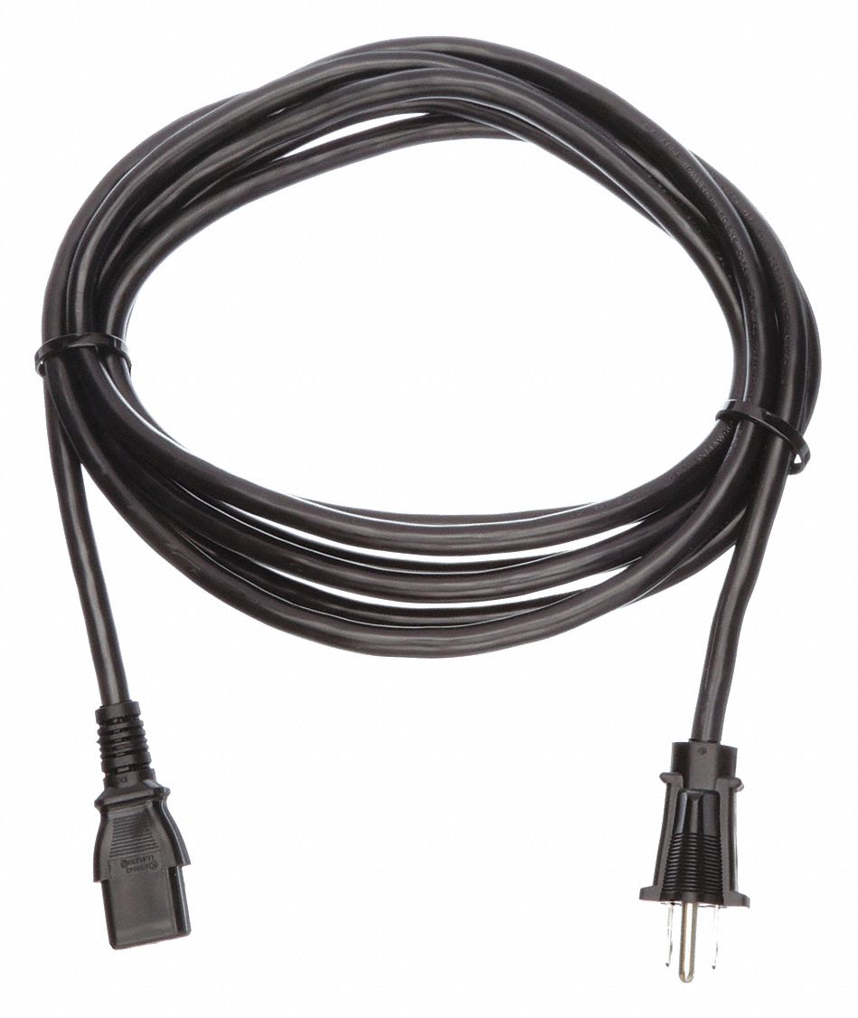 POWER CORD, 14 AWG WIRE SIZE, 15 FT CORD, IEC C13, 15 A MAX, PVC, SJT, NEMA 5-15P