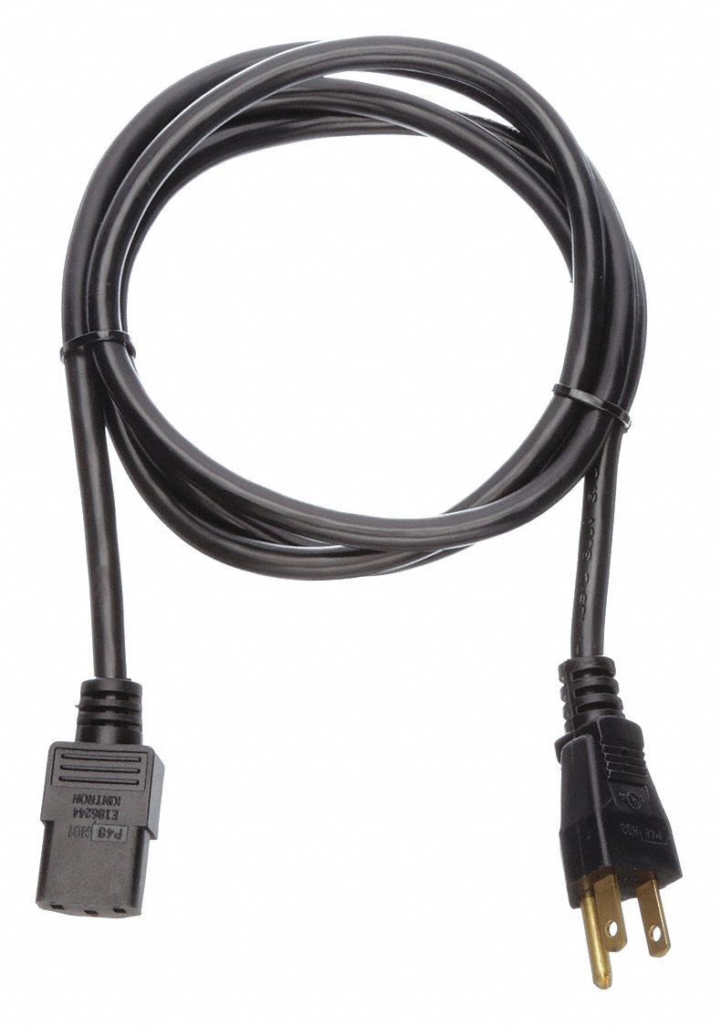 Power Cord: 6 ft Lg, NEMA 5-15P Plug, Port IEC C13, SJT, 13 A Max. Amps, 125V AC