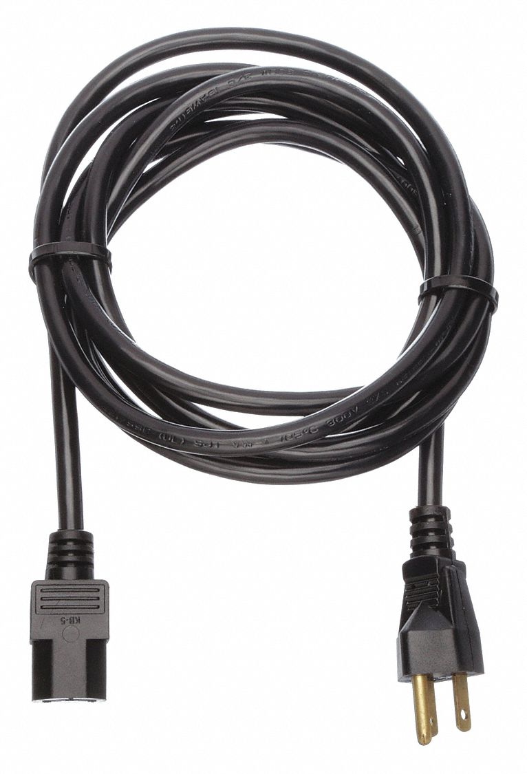 Power Cord: 10 ft Lg, NEMA 5-15P Plug, Port IEC C13, SJT, 13 A Max. Amps, 125V AC