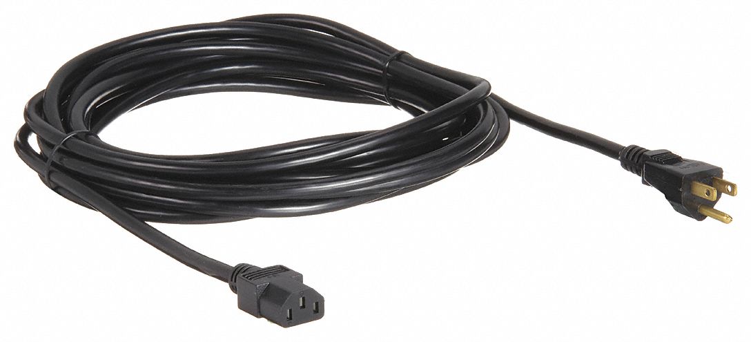 Power Cord: 25 ft Lg, NEMA 5-15P Plug, Port IEC C13, SJT, 13 A Max. Amps, 125V AC