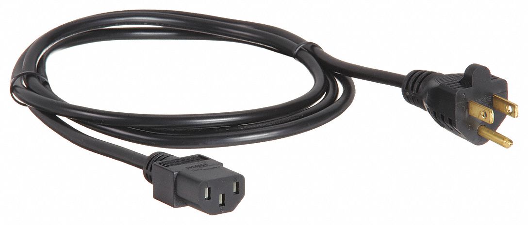 POWER CORD, 18 AWG WIRE SIZE, 6 FT, IEC C13, 10 A MAX, PVC, SVT, NEMA 5-15P