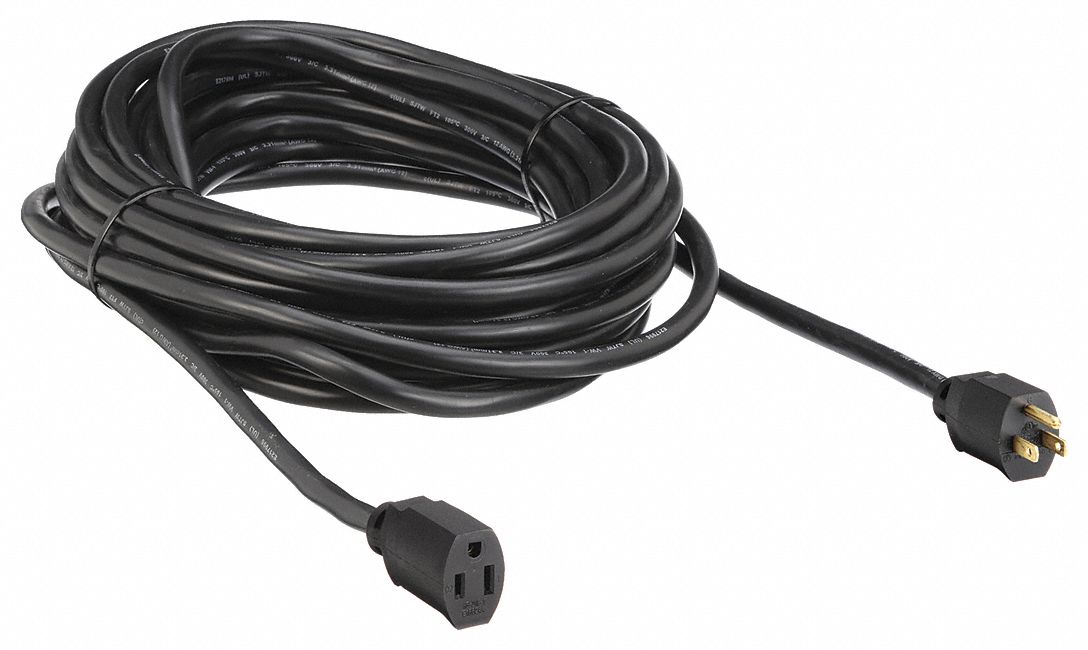 EXTENSION CORD, 100 FT CORD, 12 AWG WIRE SIZE, 12/3, SJTW, NEMA 5-15P, BLACK
