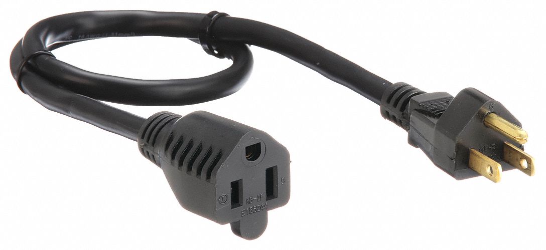 EXTENSION CORD, 3 FT CORD, 16 AWG WIRE SIZE, 16/3, SJT, NEMA 5-15P, BLACK